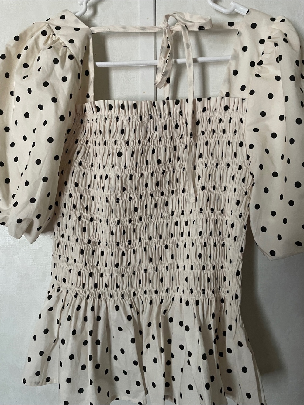 She + Sky Cream and Black Polka Dot Smocked Midi Dress - Picture 2 of 3